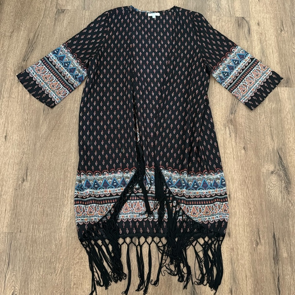Kora America Black Fringe Kimono